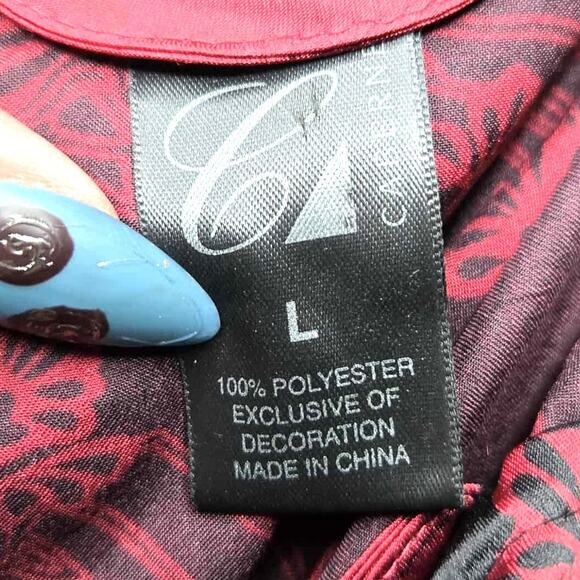 Cabernet Nightgown Maxi Long Kimono Robe Size L Red Black Sleeveless Knot Accent - Picture 5 of 6